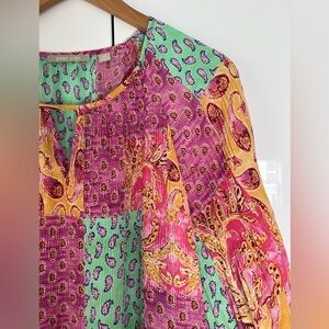 Sunny Leigh Patchwork Blouse Flowy Whimsy Paisley Pattern Multicolour 2X Women’s